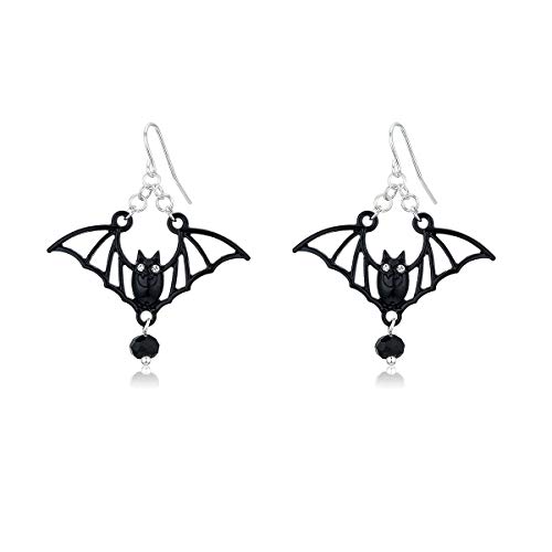1 Pair Black Bat Earrings for Women Girls Rhinestone Dangle Drop Earrings Halloween Party Costume Accessories Jewelry Birthday Gifts