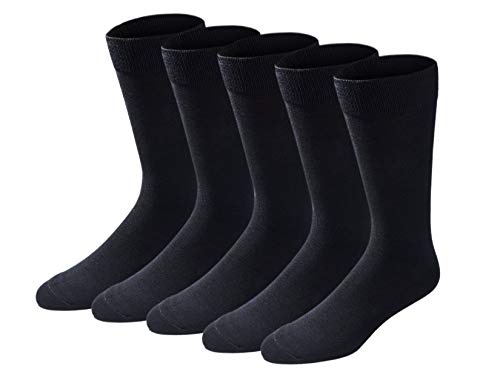 Dockers Men's Classics Dress Flat Knit Crew Socks MultiPairs, Black (5 Pairs), Shoe Size: 6-12