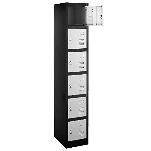 Locker, 6 Metal Compartments, 71' High with 17' Deep Lockers (Black w/Grey Doors)