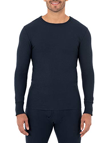 Fruit of the Loom Men's Classic Midweight Waffle Thermal Underwear Crew Top (1 & 2 Packs), Navy, Medium