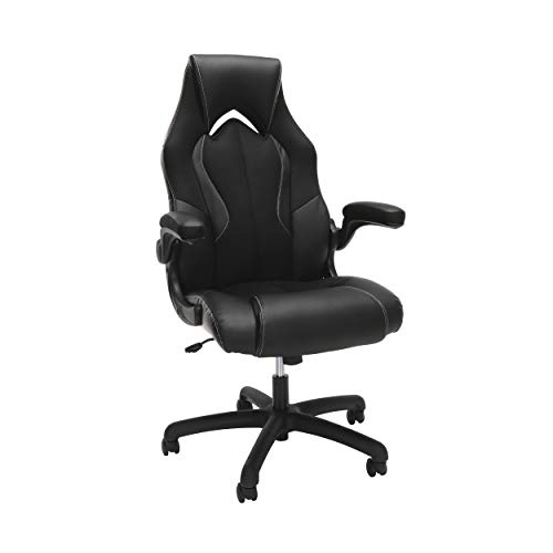 OFM Essentials Collection High-Back Racing Style Bonded Leather Gaming Chair, in Black
