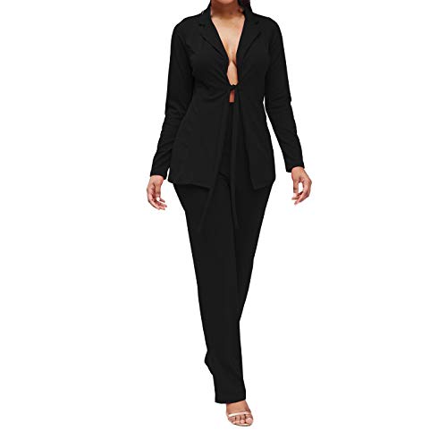 Women's Blazer Suits Long Sleeve Blazers with Long Pants Suiting Blazers Jacket Uniform Black Small