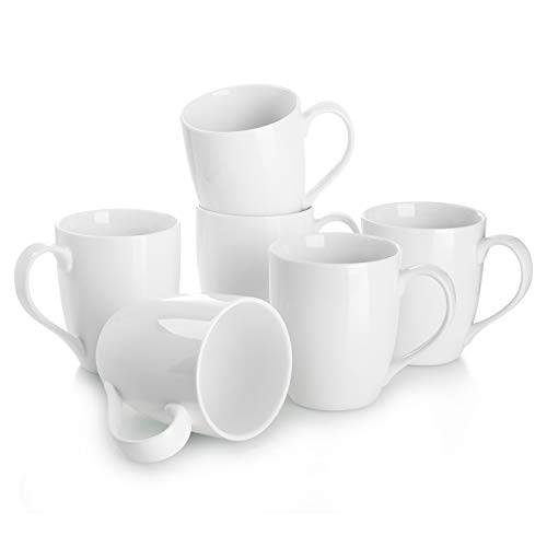 Teocera Porcelain Coffee Mugs, Coffee Mug Set - 16 Ounce for Coffee, Tea, Cocoa - Large Handle, Set of 6, White