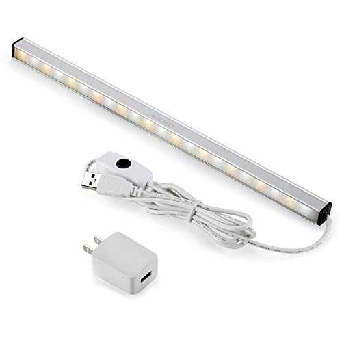ASOKO Dimmable LED Under Cabinet Lighting, Memory Function, 12inch, Neutral White, 5000K, 3M and Magnet Mounted, UL Listed Plug, USB Powered LED Closet Light Bar, Under Counter Lighting (With UL Plug)