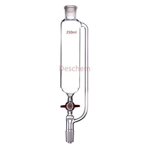 Deschem 250ml.24/29,Glass Pressure Equalizing Additonal Funnel,with PTFE Lab Stopcock