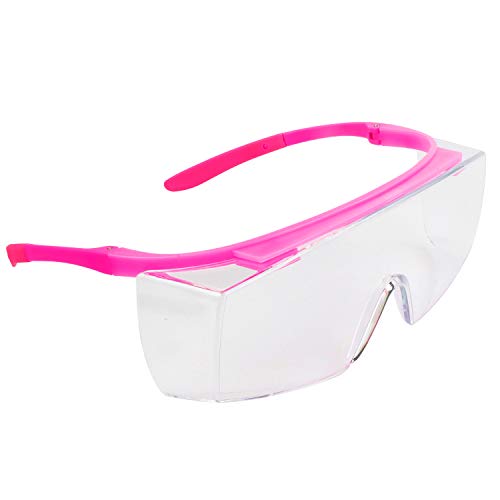 BHTOP Safety Glasses Protective Eye Wear L010 Clear Lens Anti-Fog Goggles Over-Spec Glasses in Pink