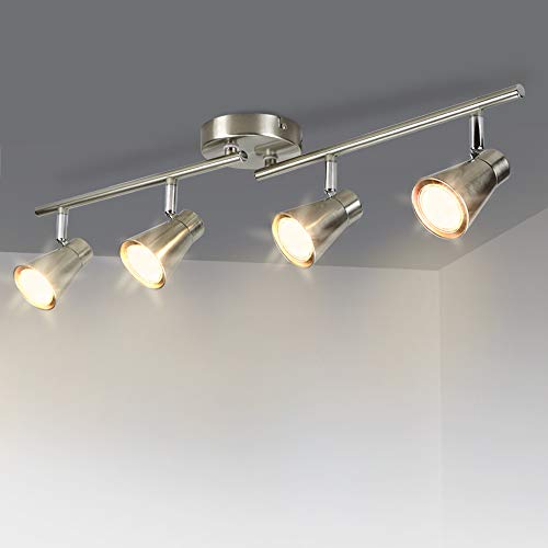 DLLT 4-Light Led Track Lighting Kit, Flush Mount Spotlight Ceiling, Directional Ceiling Light for Kitchen, Dining Room, Bedroom, Office, Brushed Nickel, GU10 Bulbs Included