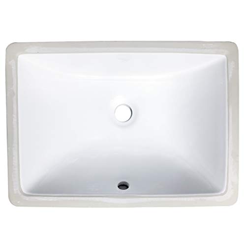 Zeek 16x11 Undermount Bathroom Sink Small Rectangle Narrow Vanity Sink - White - Fits 18 Inch Vanity - Ceramic - With Overflow - 16 Inch by 11 Inch Opening -  Modern Under Mount Small Sink