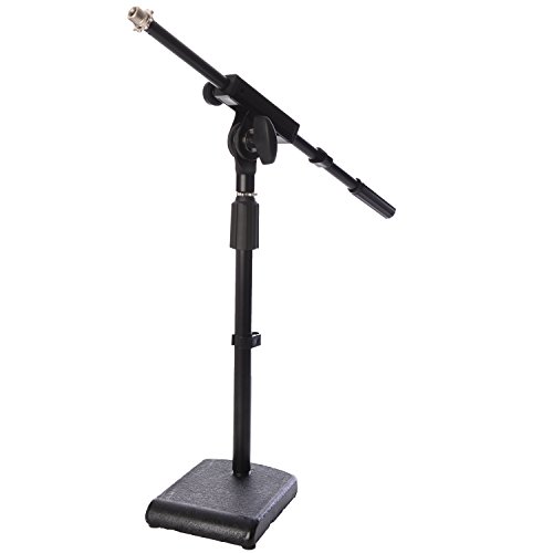 LyxPro KDS-1 Kick Drum Mic Stand, Low Profile Height Adjustable Microphone Boom Stand, Weighted Base, 3/8' and 5/8' threaded mounts for for Kick drums, Guitar Amps, and Desktop, Black