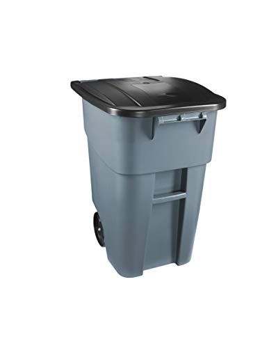 Rubbermaid Commercial Products FG9W2700GRAY Brute Rollout Heavy-Duty Wheeled Trash/Garbage Can, 50- Gallon, Gray