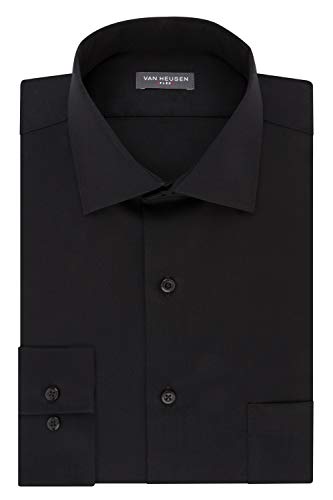 Van Heusen mens Regular Fit Flex Collar Stretch Solid Dress Shirt, Black, 17.5 Neck 34 -35 Sleeve X-Large US