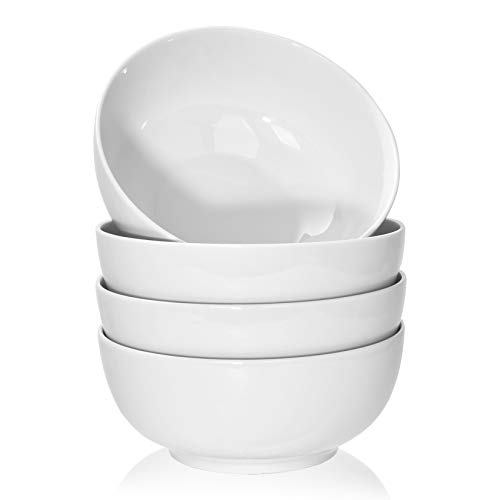 TGLBT 40 Ounce Porcelain Soup Bowls - 4 Packs, Stackable Round, White