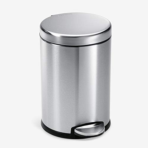 simplehuman Gallon Round Bathroom Step Trash Can, 4.5 Liter / 1.2 Gallon, Brushed Stainless Steel