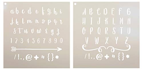 Lettering - Upper & Lower Case Alphabet Stencil - 2 Part by StudioR12 | Reusable Mylar Template | Use to Paint Wood Signs - Pillows - Monogram - DIY Lettering Projects - Select Size (19' x 19')