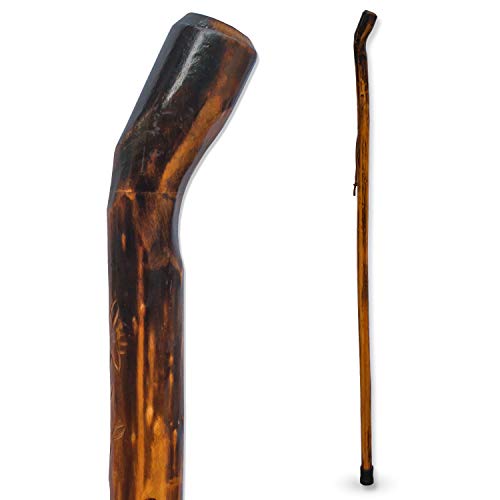 RMS Natural Wood Walking Stick - 48 Inch Handcrafted Wooden Hiking Stick and Trekking Pole with Wrist Strap - Ideal for Men or Women with Active Outdoor Lifestyle (Smooth Handle, 48 Inch)