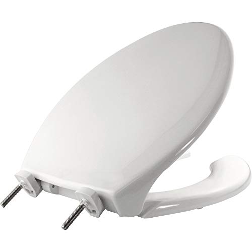 BEMIS 7850TDG 000 Commercial Heavy Duty Open Front Toilet Seat with Cover that will Never Loosen & Reduce Call-backs, ELONGATED, Plastic, White