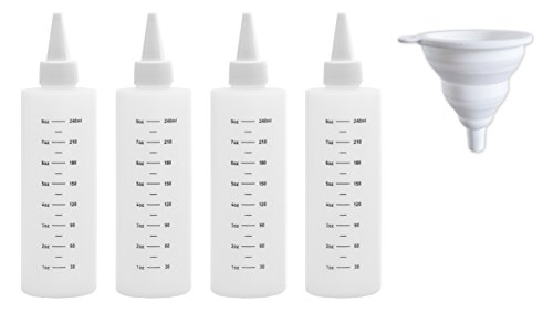 Tovla Plastic Squeeze Squirt Bottles with Leak-Proof White Cap (8-Oz, Set of 4) Ideal for Oil,Condiments, Dressing, Paint, Glue, Crafts, Workshop and Pancake Art