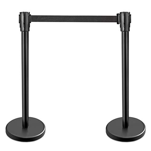 New Star Foodservice 54590 Stanchions, 36-Inch Height, 6.5-Foot Retractable Belt, Set of 2, Black