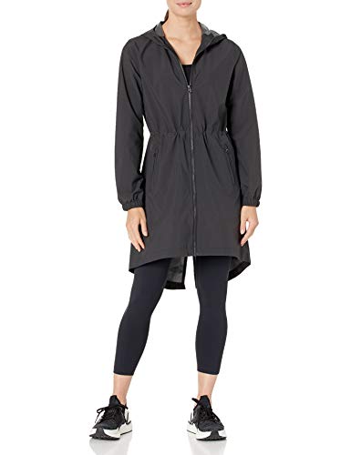 Amazon Brand - Core 10 Women's Lightweight Water-Resistant Woven Rain Trench Jacket, Black Melange, X-Large