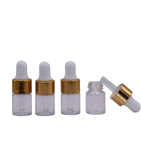 15Pcs Glass Essential Oil Dropper Bottles Clear Mini 1ml/2ml/3ml Perfume Dropping Bottle Cosmetic Sample Vials with Gold Cap and White Latex