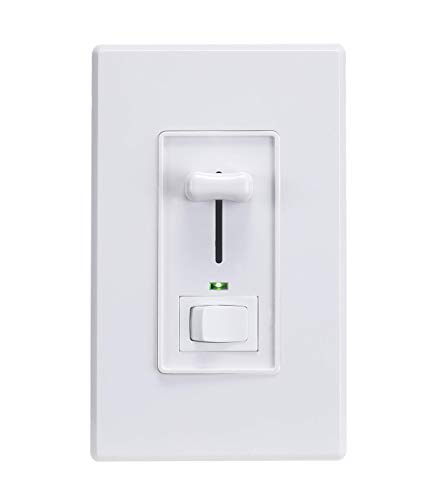 Cloudy Bay in Wall Dimmer Switch with Green Indicator, for LED Light/CFL/Incandescent,3-Way Single Pole Dimmable Slide,600 Watt max,Cover Plate Included,White