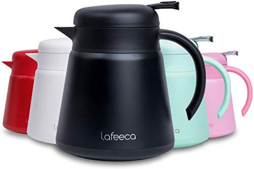 Lafeeca Thermal Coffee Carafe Tea Pot Stainless Steel, Double Wall Vacuum Insulated | Cool Touch Handle | Hot & Cold Retention | Non-Slip Silicone Base | BPA Free Black