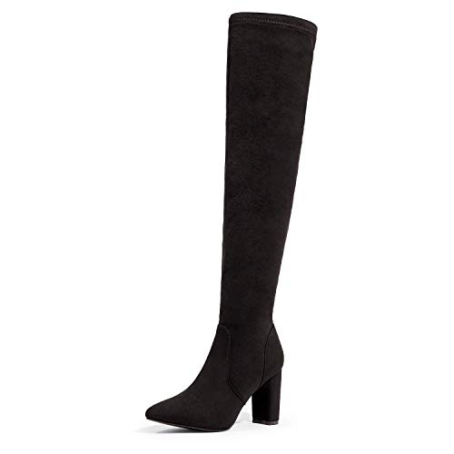 DREAM PAIRS Women's Black Thigh High Chunky Heel Stretch Over The Knee Boots Size 7.5 B(M) US Natasha-1