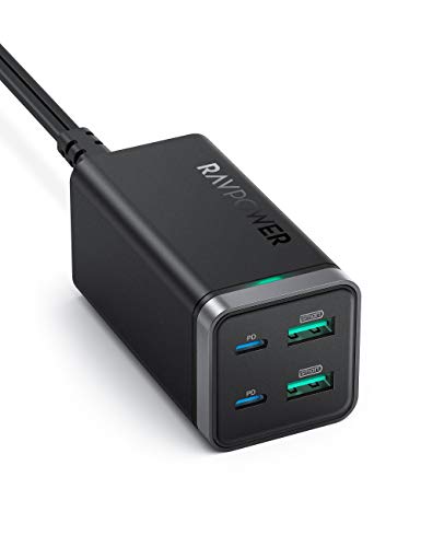 USB C Charger, RAVPower 65W 4-Port Desktop USB Charging Station [GaN Power Tech] with 2 USB C Ports + 2 USB A Ports for MacBook Pro/Air, Dell XPS 13, iPad Pro, iPhone, Nintendo Switch, Galaxy and More