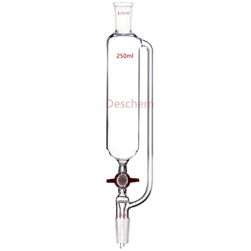 Deschem 250ml.24/40,Glass Pressure Equalizing Additonal Funnel,with PTFE Stopcock