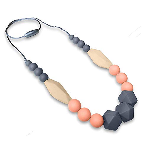 REIGNDROP Baby Teething Necklace for Mom, Silicone Teether Necklace for Teething Pain Relief in Babies and Toddlers, Light Weight, Stylish Chewable Necklace for Boys and Girls (Grey/Peach/Ivory)