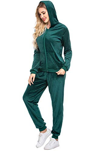 Hotouch Women's Sports Suit Soft Velour Active Top & Bottom Sets Green XL