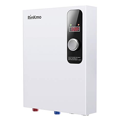 Rinkmo Electric Tankless Water Heater - 24KW 240V Instant On Demand Residential Electric Hot Water Heater for Bathroom Bathtub Whole House Shower Sink Small