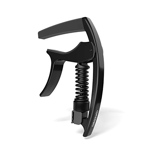D’Addario NS Tri-Action Capo, Black – For 6-String Electric and Acoustic Guitars – Micrometer Tension Adjustment for Buzz-Free, In-Tune Performance - Single Hand Use – Integrated Pick Holder