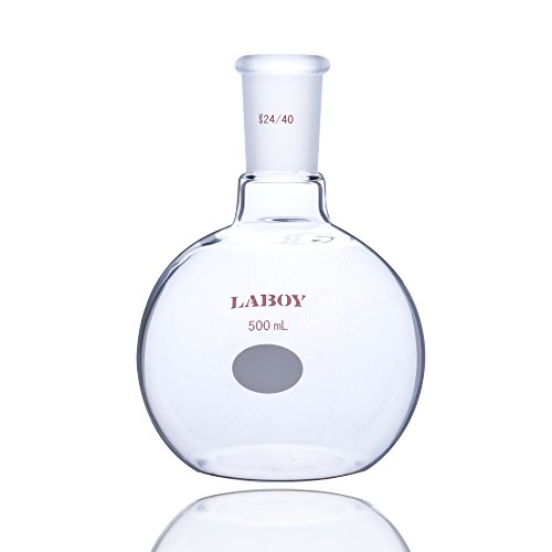 Laboy Glass Single Neck Flat Bottom Boiling Flask 500mL with 24/40 Joint Heavy Wall Distillation Receiving Apparatus Organic Chemistry Lab Glassware