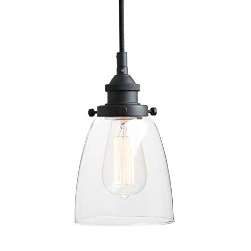 Pathson Retro Pendant Lighting, Industrial Small Hanging Light with Clear Glass and Textile Cord, Adjustable Kitchen Lamp for Hotels Hallway Shops Cafe Bar Flush Mount Ceiling Light Fixtures