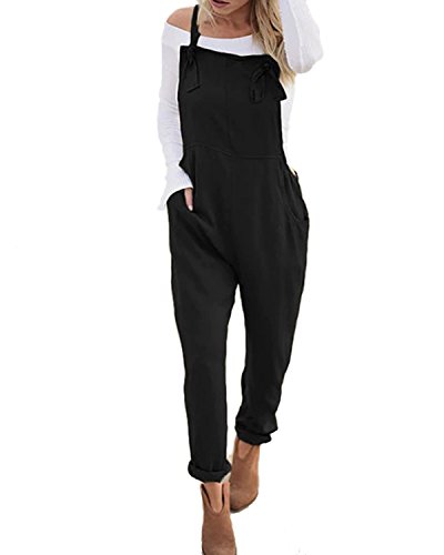 StyleDome Women's Sleeveless Overall Strappy Pocket Jumpsuit Baggy Romper Bib Loose Trousers Black M