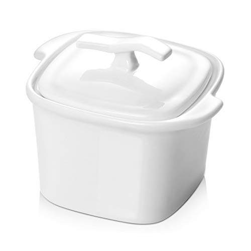 DOWAN Sugar Bowl, Porcelain Sugar Container White Ceramic Sugar Bowl With Lid, Salt Container With Lid , 7.9 oz Sugar Jar for Sugar Cube, Salt, Chili Powder,etc. Dishwasher, Oven Safe