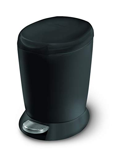 simplehuman 6 Liter / 1.6 Gallon Compact Plastic Round Bathroom Step Trash Can, Black Plastic