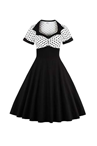 Yacun Women Vintage Dress Polka Dot Cocktail Swing Dress Rockabilly 1940s 50s Black L