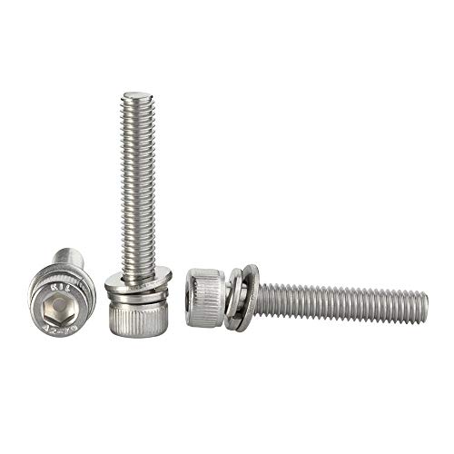 M4-0.7 x 30mm Socket Head Cap Screws with Spring Washer and Flat Washers, Allen Socket Drive, Stainless Steel 18-8 A2-70, Full Thread, Bright Finish, 50 PCS