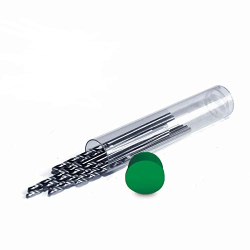 Gyros Mini Twist Drill Bits Size #59 (.0410”/1.041mm) Includes 12 Precision Hand Micro Drill bits with Clear Storage Vial | Carbon Steel | For use with Pin Vise and Rotary Tools (45-11259)