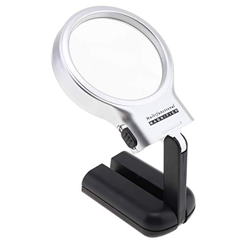 ChgImposs 3X 2.44' Magnifier with 2 Built-in LED Lights, Adjustable Angle Multifunctional Portable Plastic Optical Magnifying Glass for Reading, Inspection, Hobby, Repair