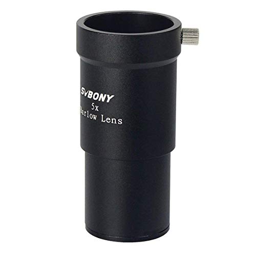 SVBONY 1.25 inches 5X Barlow Lens Fully Blackened Metal Multi Coated Broadband Green Film with M42 Thread for Standard Telescope Eyepiece Astronomy