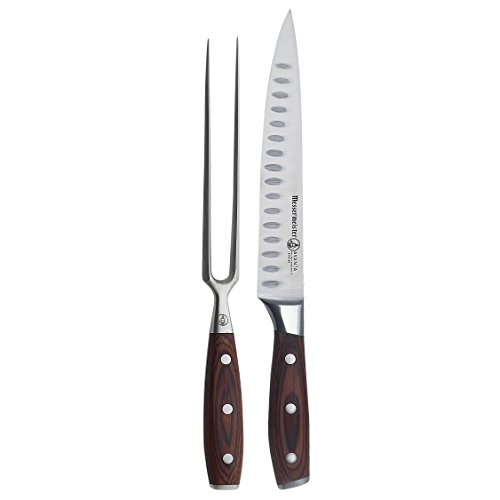 Messermeister Avanta Pakkawood 2 Piece Kullenschliff Carving Knife and Fork Set, Brown