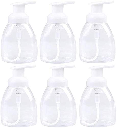 Oval Clear Plastic Soap Dispenser Pump Bottles with White Plastic Tops 10 oz Capacity 6 Pack (Soap Dispenser Set)
