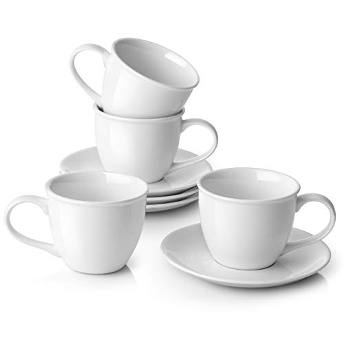 LIFVER Cappuccino Cups and Saucer Set, 8 Ounces Porcelain Cappuccino Mugs Perfect for Specialty Coffee Drinks, Latte, Cafe Mocha and Tea