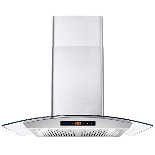 Cosmo 668WRCS75 Wall Mount Range Hood with Ducted Exhaust Vent, 3 Speed Fan, Soft Touch Controls, Tempered Glass, Permanent Filters in Stainless Steel, 30 inches