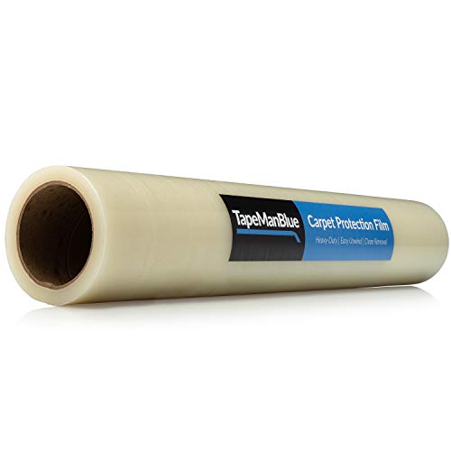 Carpet Protection Film 24' x 200' roll. Made in The USA! Easy Unwind, Clean Removal, Strongest and Most Durable Carpet Protector. Clear, Self-Adhesive Surface Protective Film.