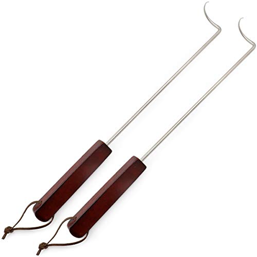 Muchfun 2Pcs 18 Inches Food Flipper Hooks, Stainless Steel BBQ Meat Turner Hook for Grill or Griddle