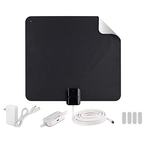 RCA Indoor TV Antenna - Amplified Antenna Digital HD - Thin Film Reversible Antenna with HDTV Multi-Directional VHF and UHF Reception and a 65 Mile Range - AZON009